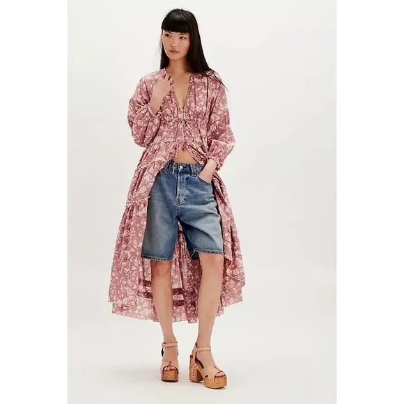 NWT Free People Womens Tiered Pappiet Midi Dress Current Rose Medium - Picture 5 of 16